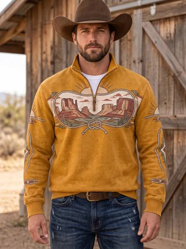 Prairie Desert Rope Landscape Ranch Look Men's Western Sweatshirt