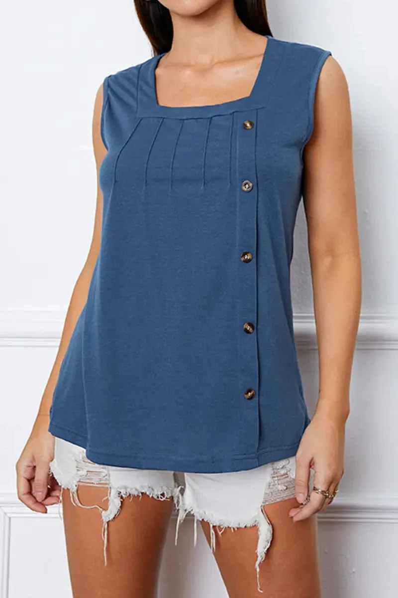 Square Neck Decorative Button Tank