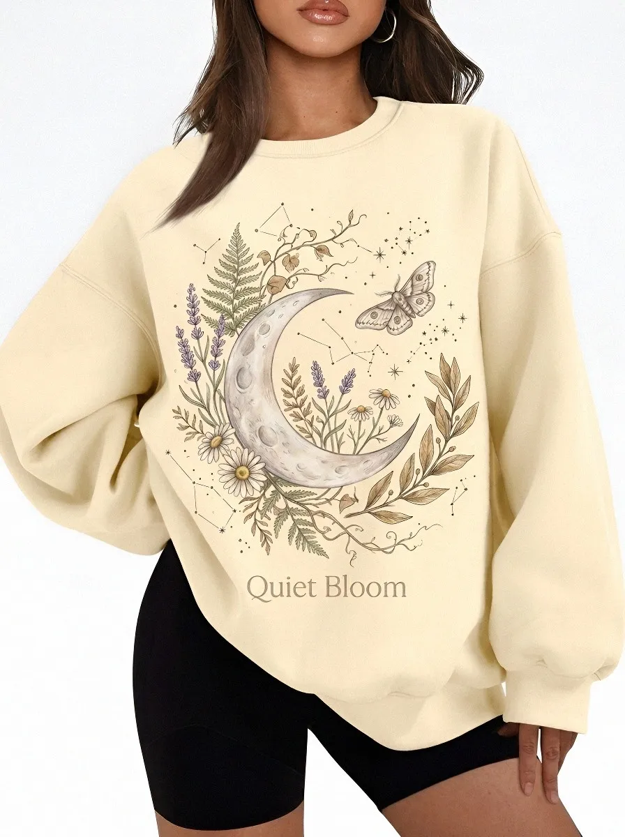 Women's Celestial Floral Moth Quiet Bloom Printed Sweatshirt