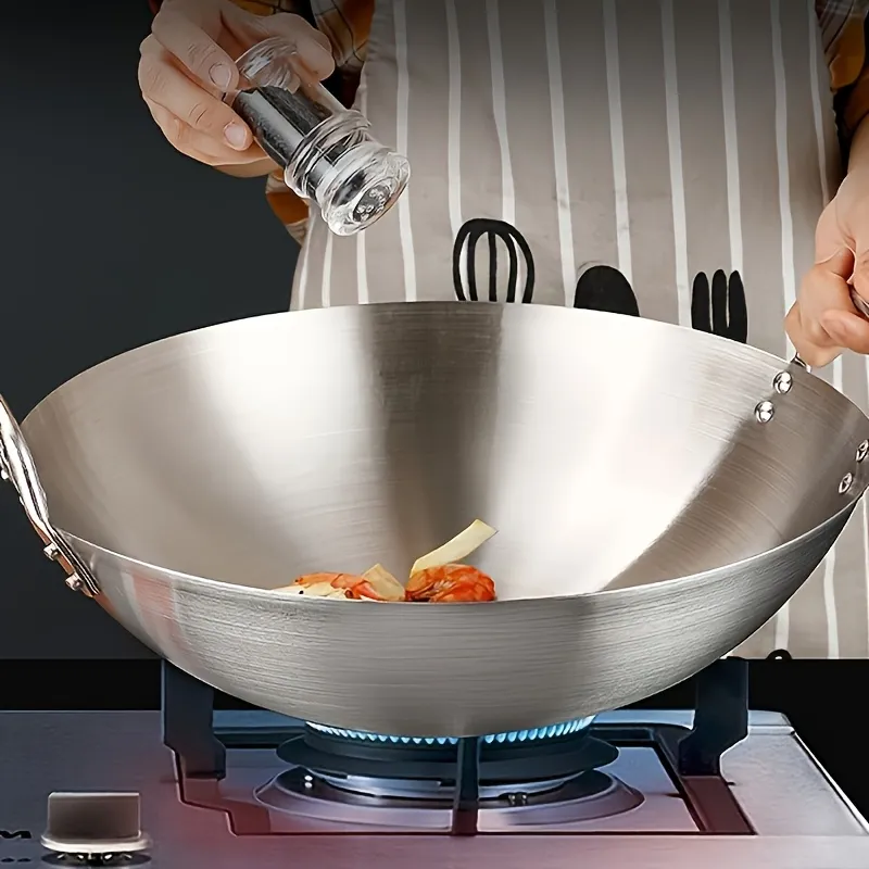 Durable Large Stainless Steel Wok, Kitchen Essential for Family-Style Cooking