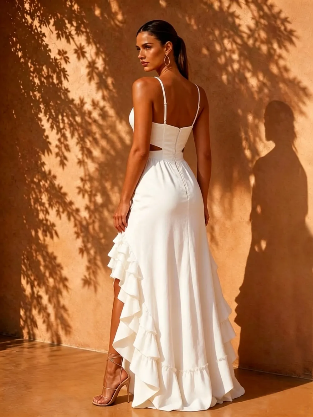 Liliana Hollow-Out Irregular Maxi Dress In White