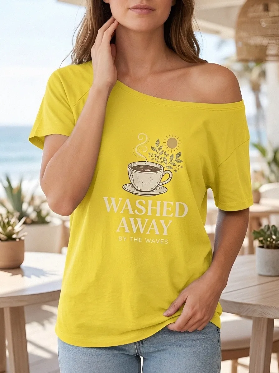 Women's Coffee Beach Lover Washed Away Waves Printed T-shirt