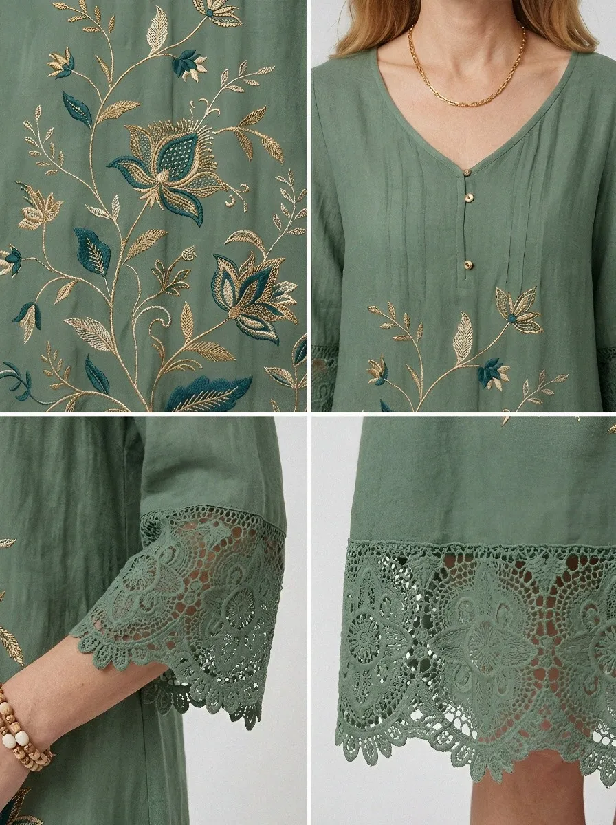 Women's Summer Vacation Floral Embroidery Lace Trim Printed Dress