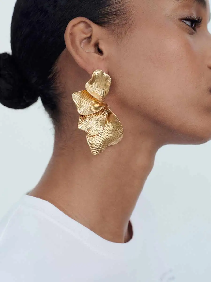 Amira Textured Metal Leaf Drop Earrings