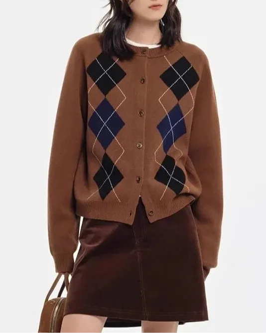 Wool Button-Front Round-Neck Relaxed-Fit Cardigan