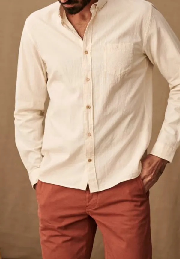 Beige Neutral Cotton Linen Blend Button Down Shirt