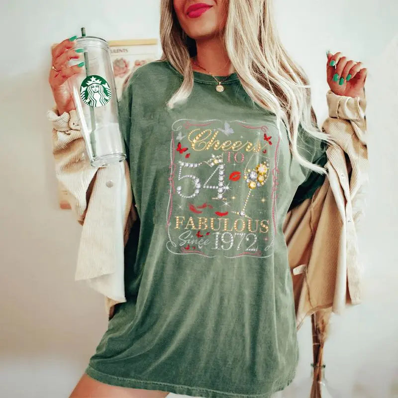 Women Cheers To 54 Fabulous Since 1972 54th Birthday Queen Women's Oversized Comfort Colors T-Shirt