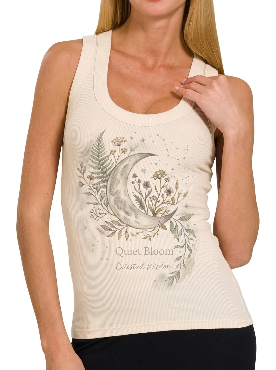 Women's Celestial Moon Floral Quiet Bloom Printed Tank Top