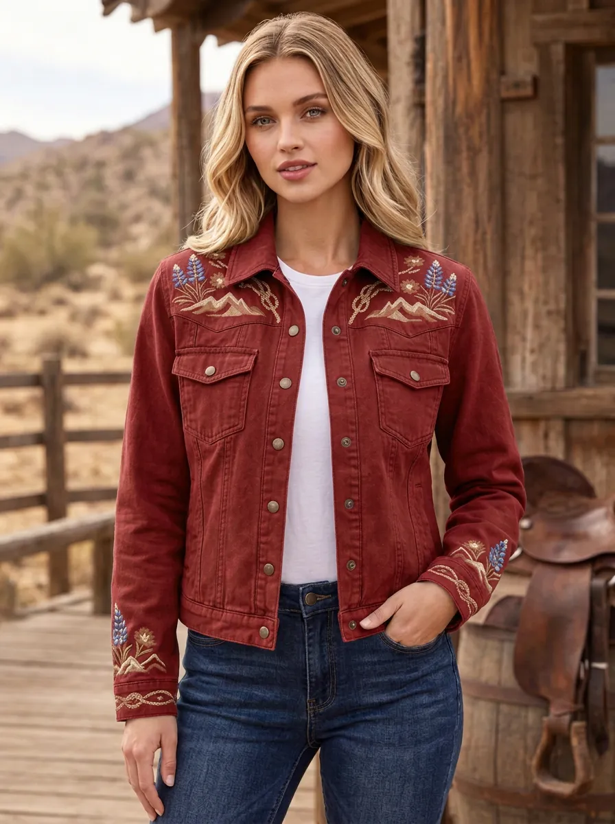 Ranch Mountain Floral Embroidered Graphic Women's Western Jacket