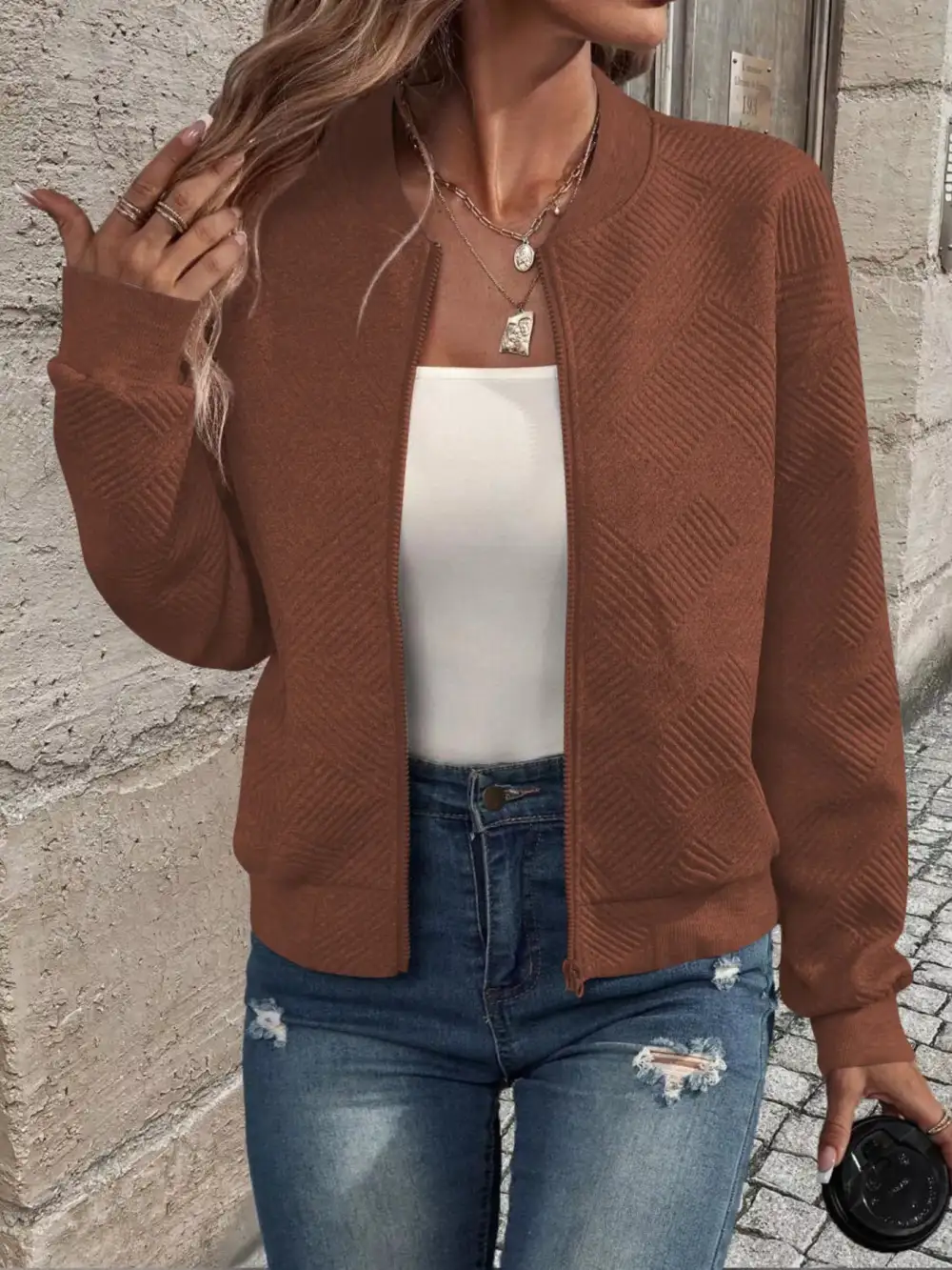 Refined Zip-Up Textured Jacket