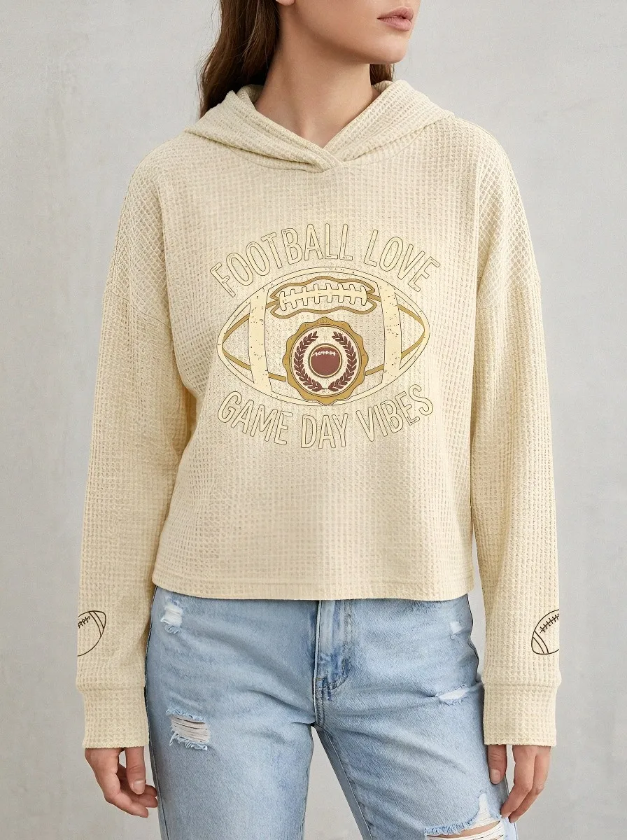 Women's Football Love Game Day Vibes Printed Waffle Hoodie