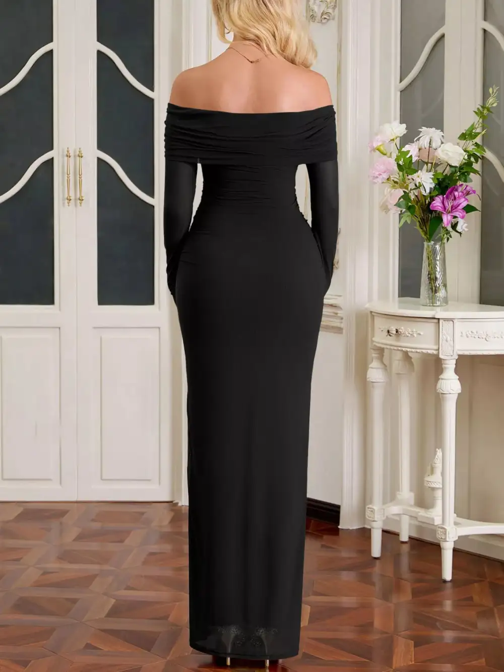 Off Shoulder Ruched Maxi Dress