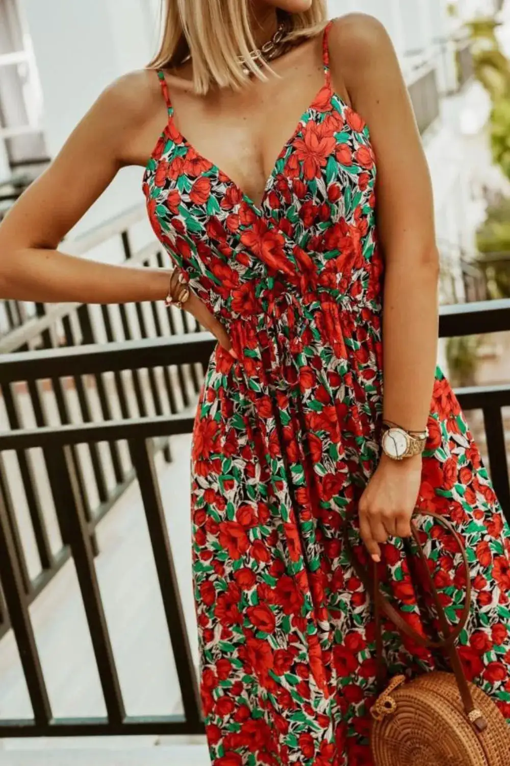 Classic Smocked Spaghetti-Strap Printed Maxi Dress