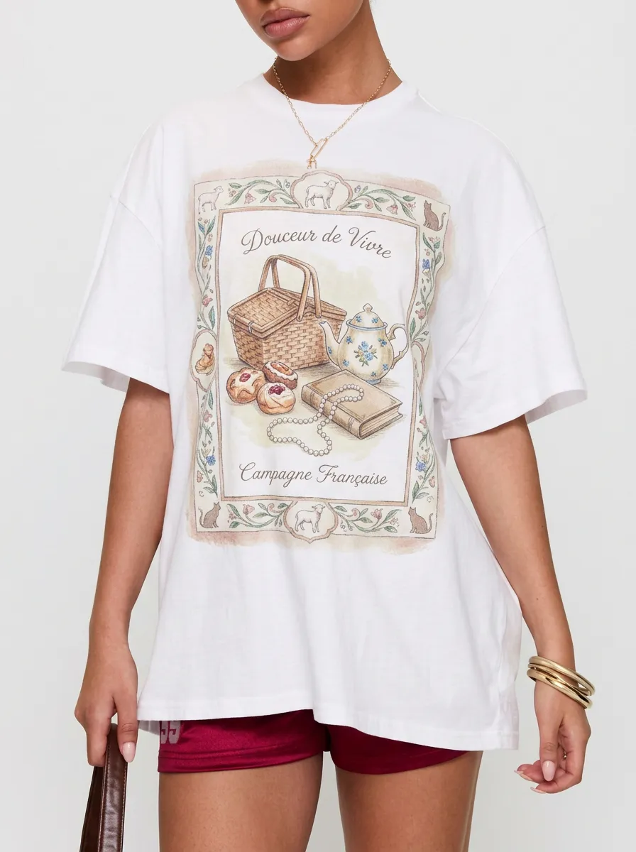 Women's French Countryside Picnic Tea Party Printed T-shirt