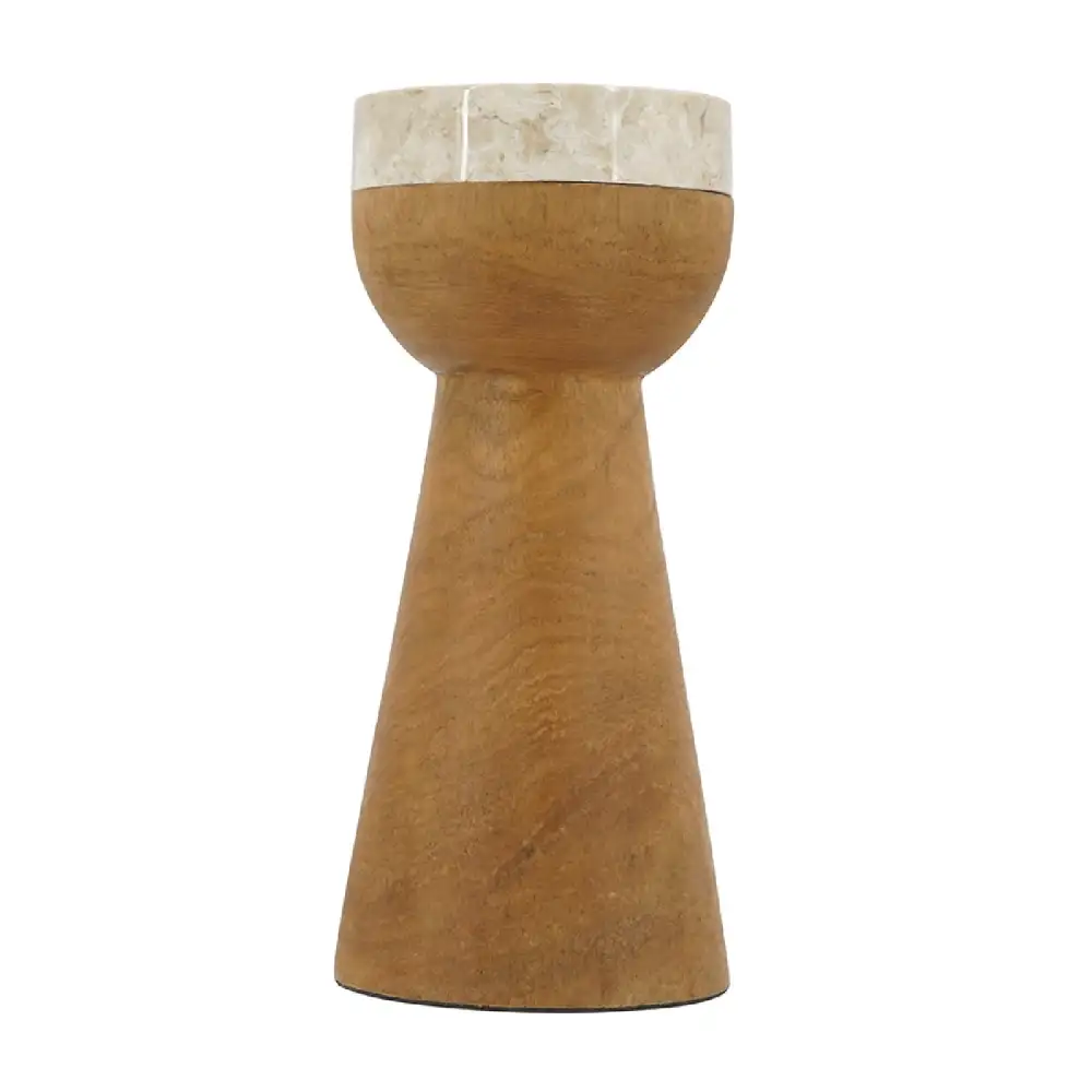 Teak Wood and Marble Tapered Candle Holder