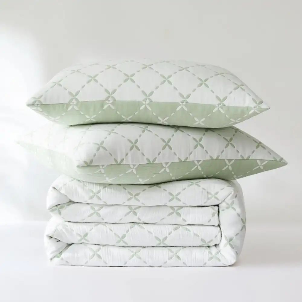 Jacquard Matelasse Reversible Leaf Coverlet Bedding Set