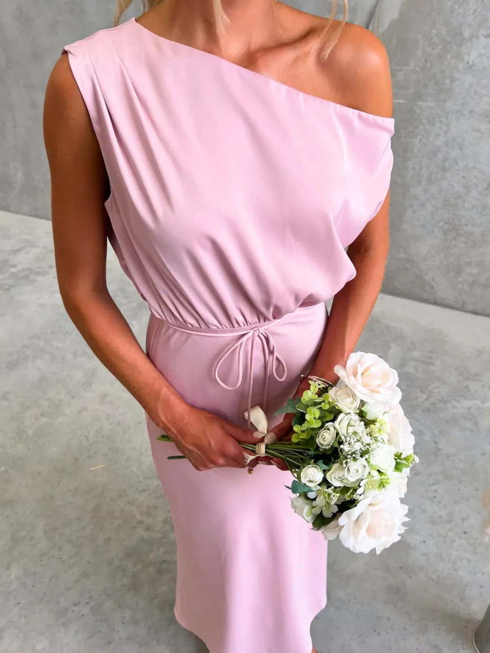 Classic One-Shoulder Midi Dress