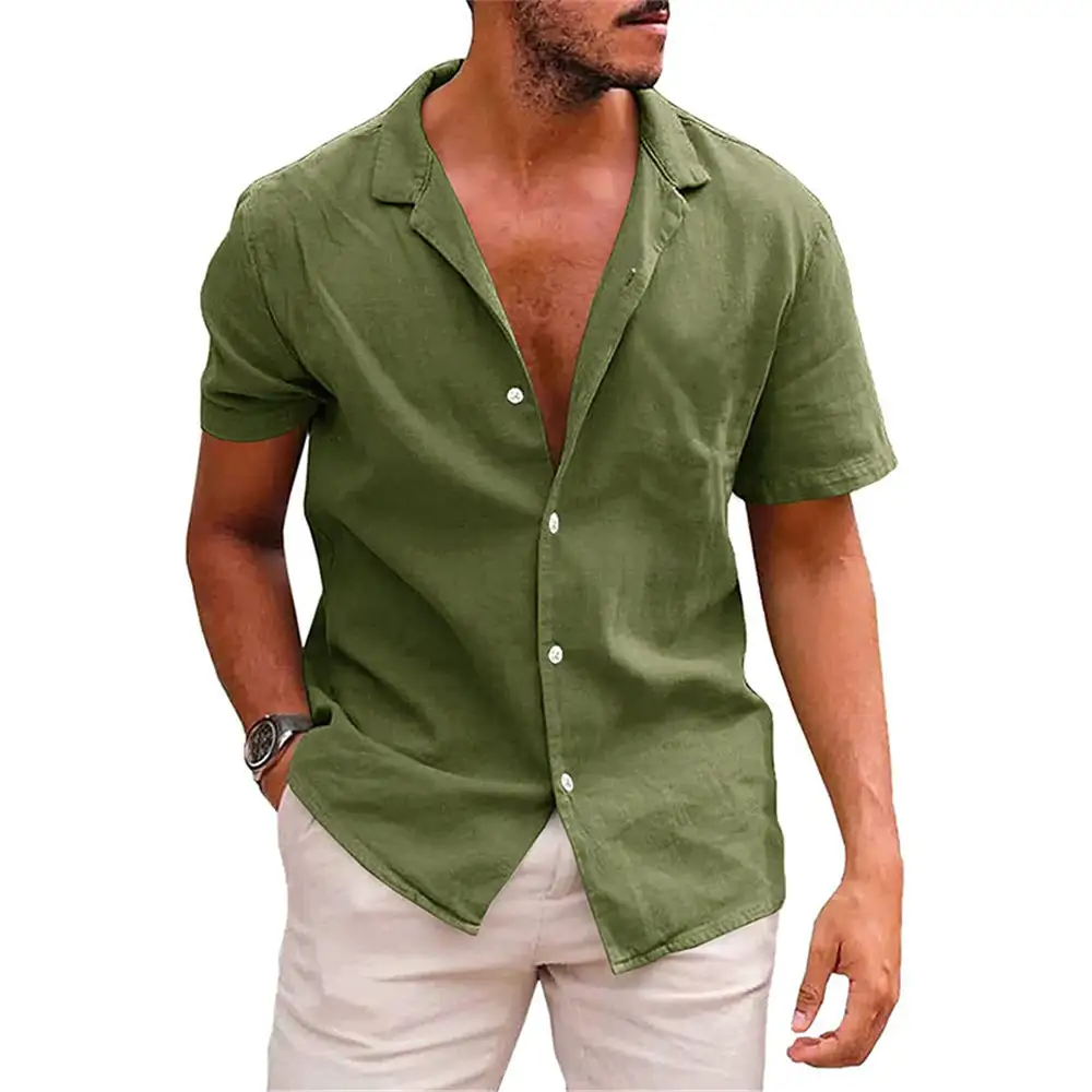 Men's Short-Sleeve Leisure Shirt Lightweight Linen