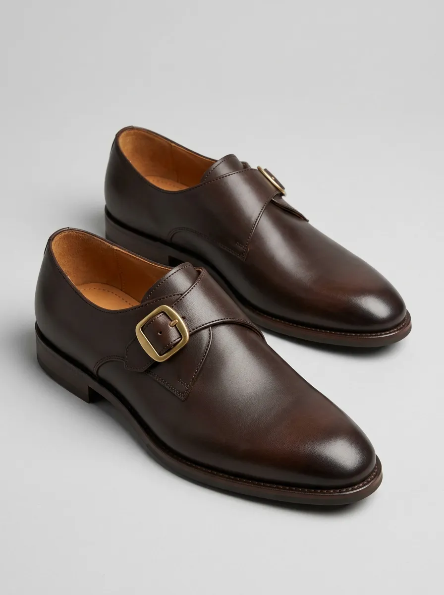 Men's Easygoing Classic Leather Single Monk Strap Dress Shoes