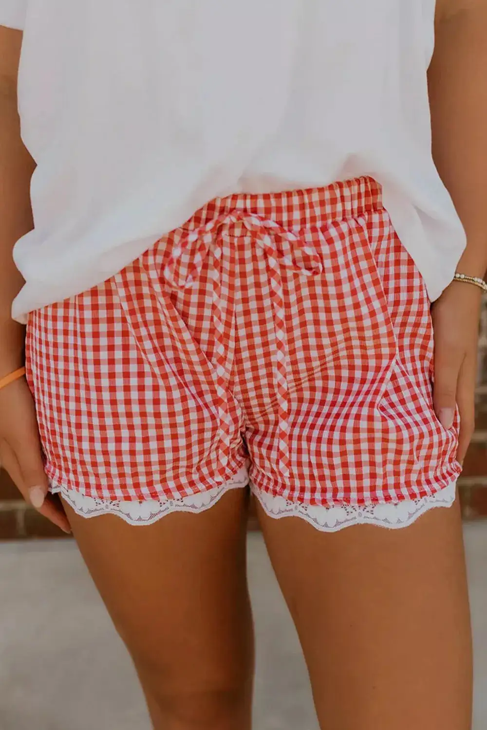 Elastic Waist Lace Trim Shorts