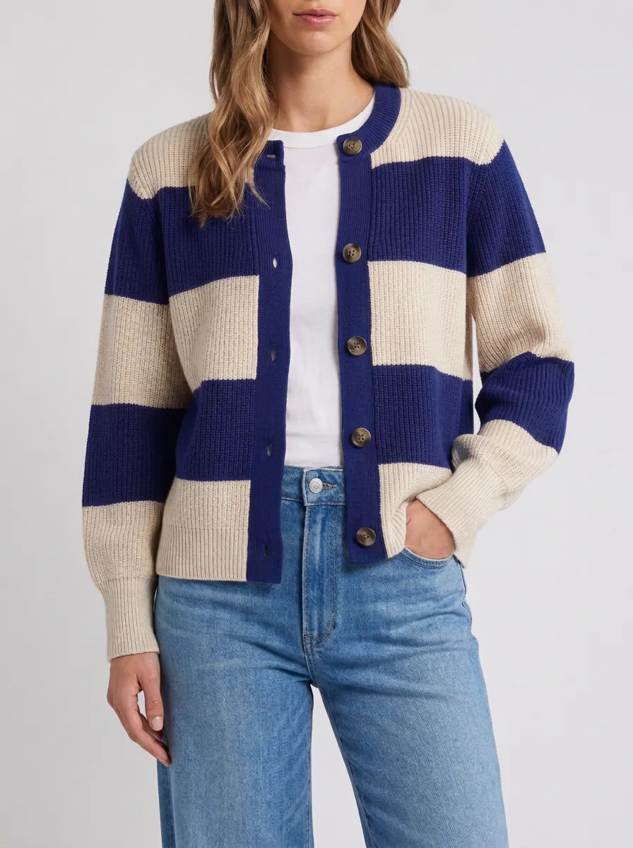Graphic Rugby Striped Knit Cardigan