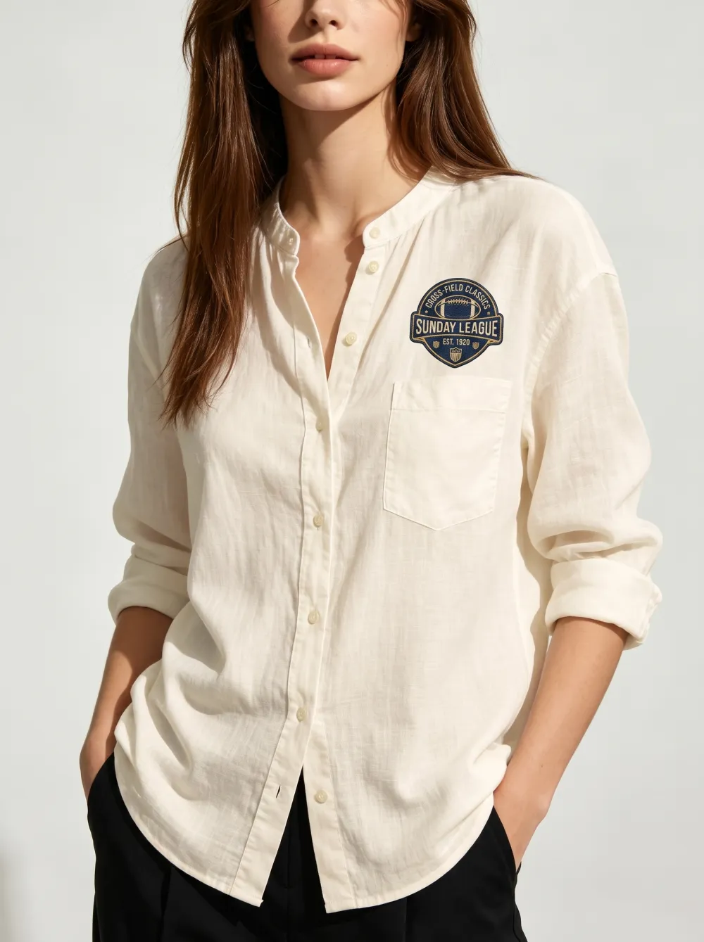 Women's Football Fan Sunday League Emblem Printed Button-up Shirt