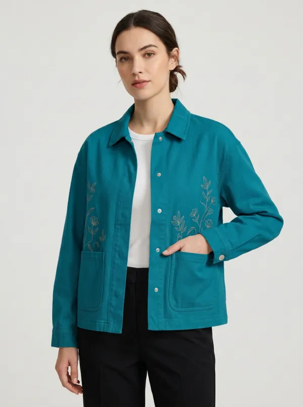Women's Botanical Floral Minimalist Embroidered Jacket