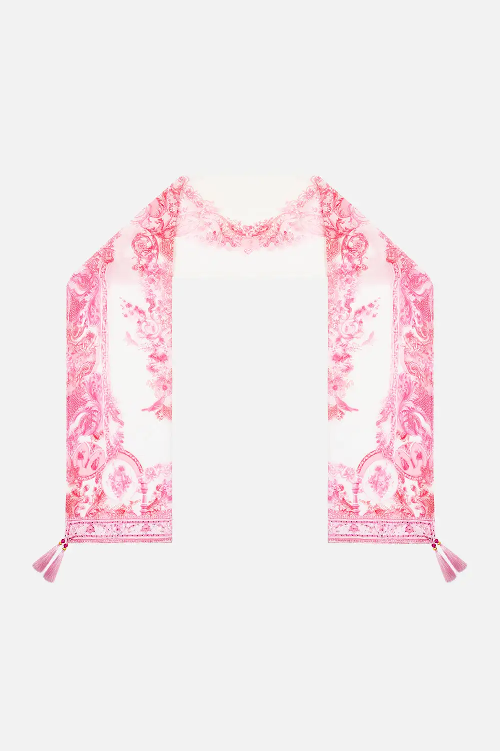 Patterned Long Silk Crinkle Chiffon Scarf
