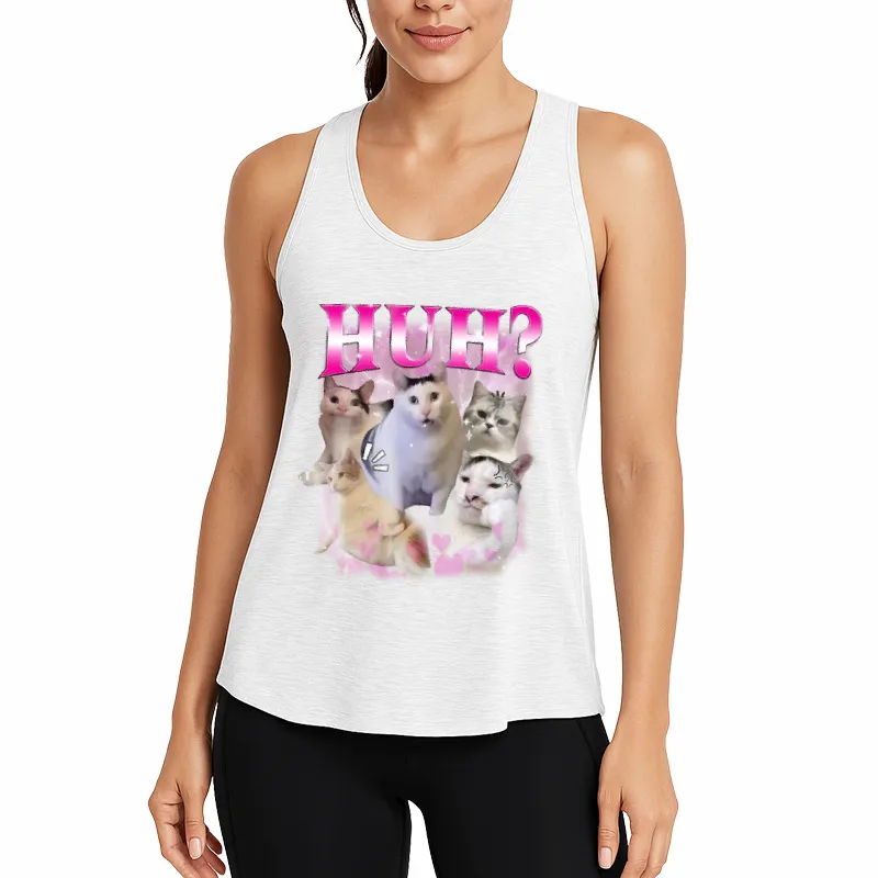 Huh Funny Cat Meme Athletic Tank
