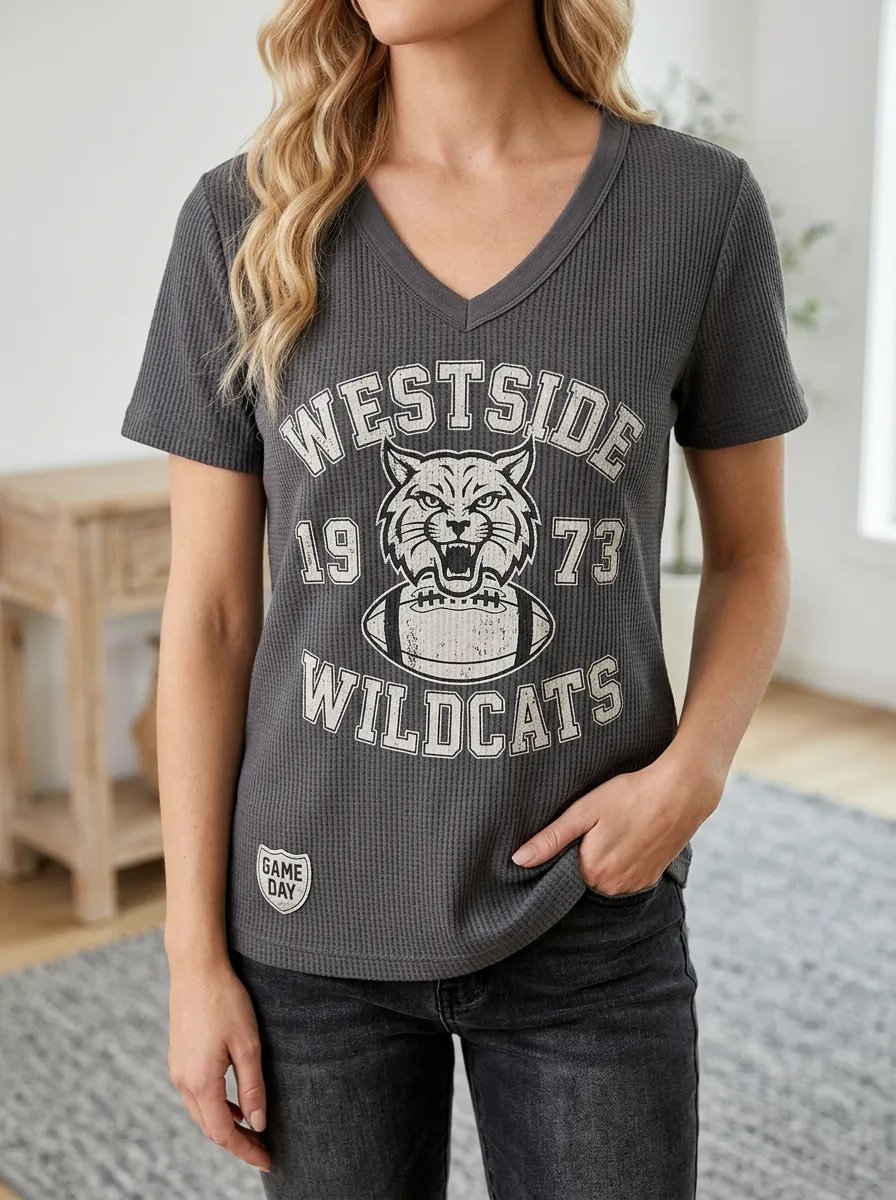 Women's Westside Wildcats Football Graphic Printed Waffle Top