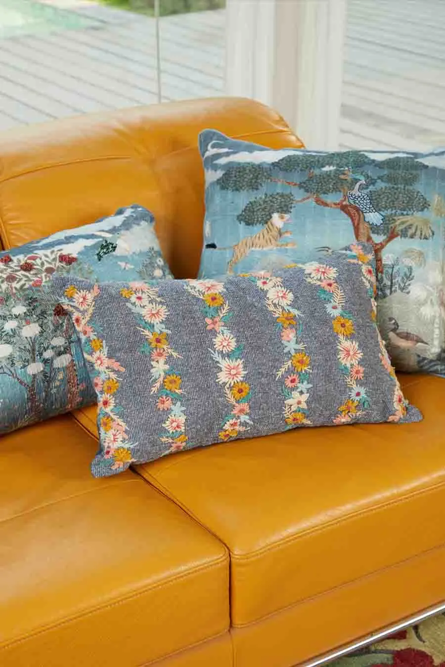 Artisan Design Embroidered Floral Textured Cotton Decorative Cushion Cover