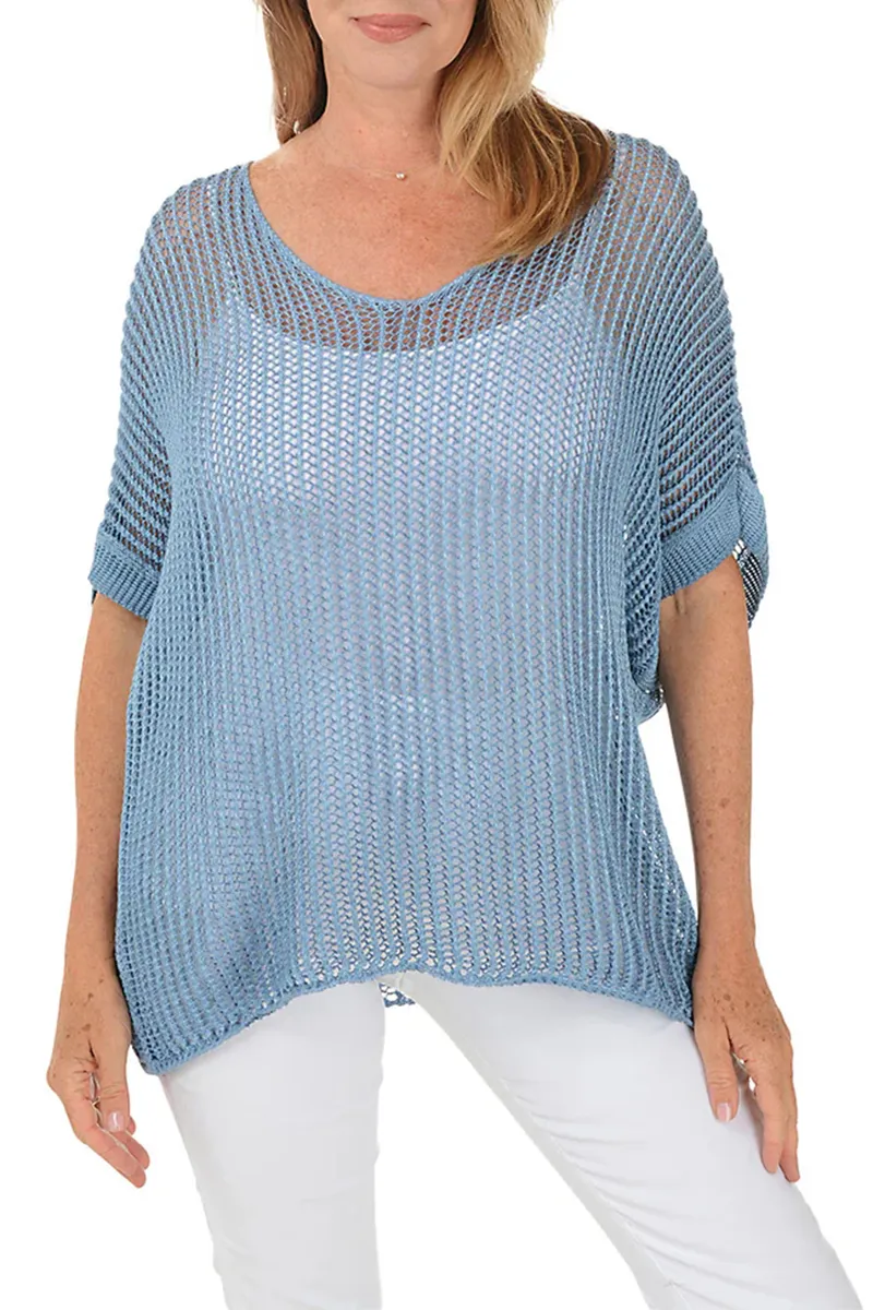 Open Knit Short Sleeve Sweater