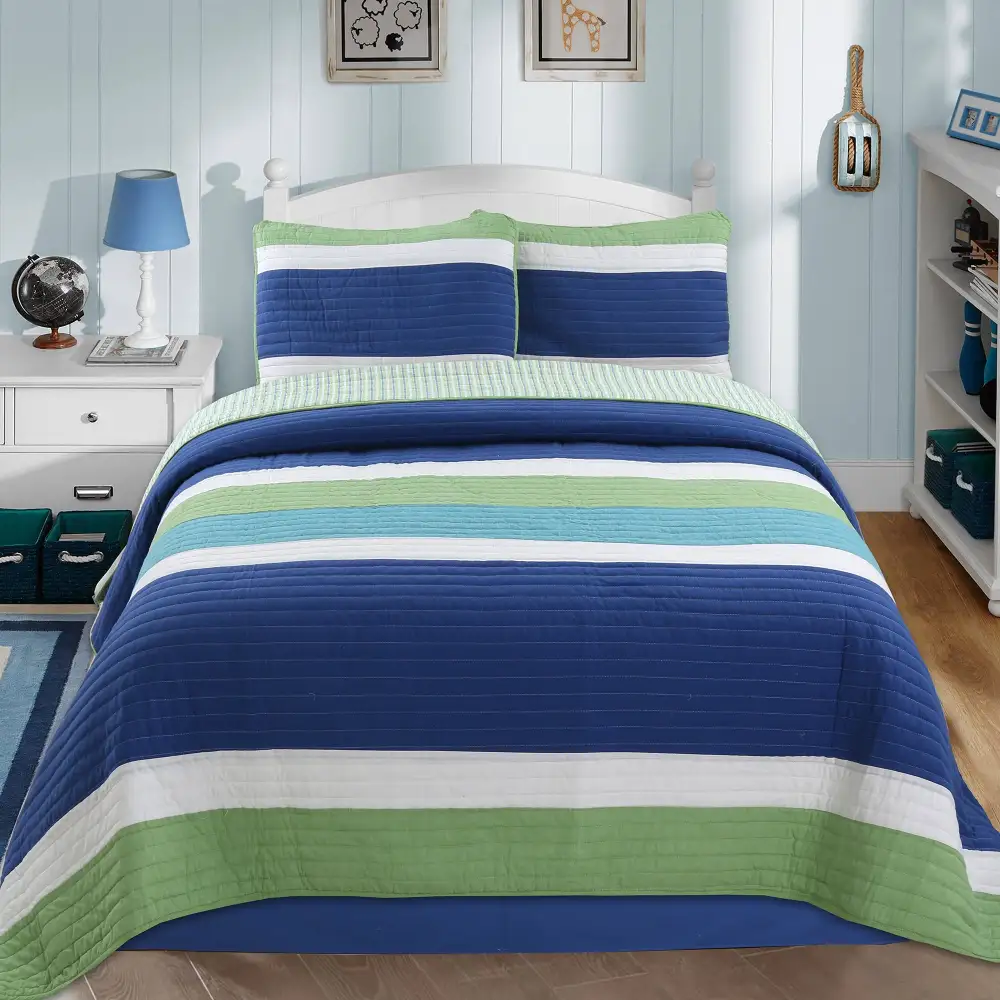 Cotton Striped Patchwork Reversible Quilt Bedding Set