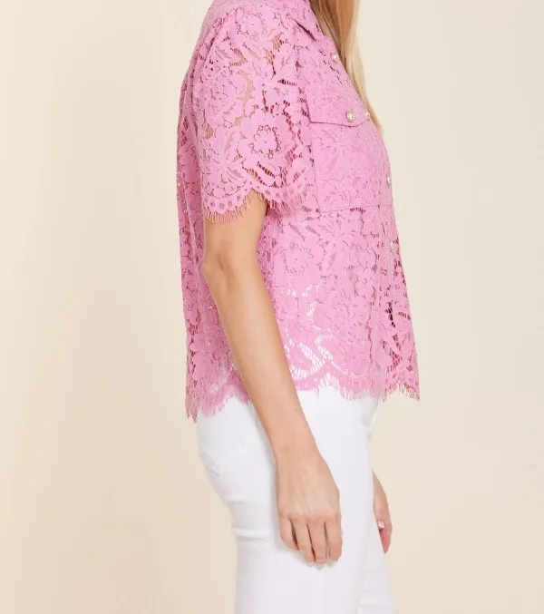 Lace Pearl Button Blouse