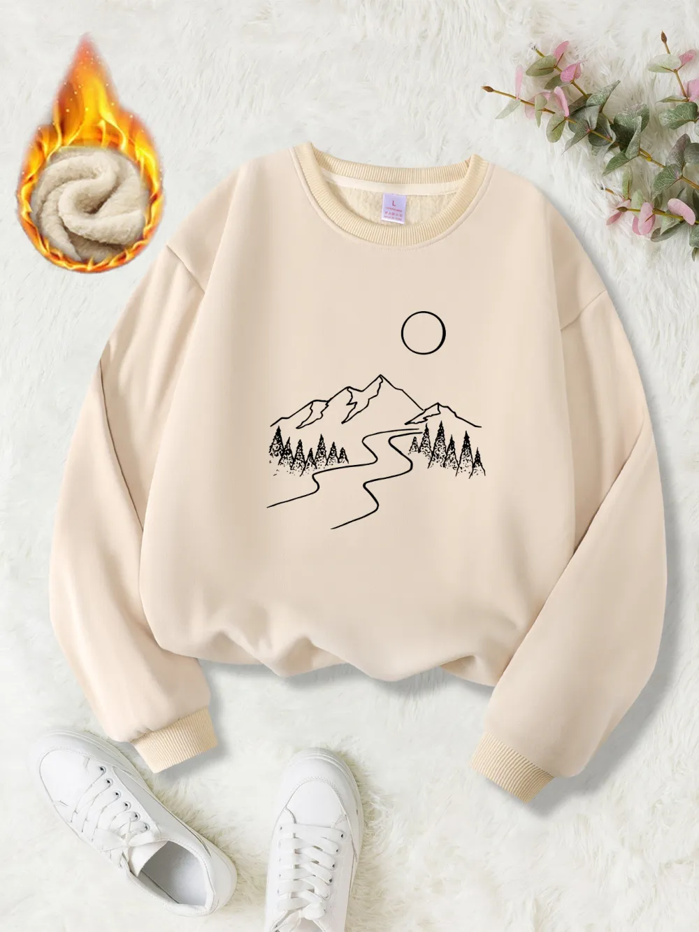 Black & White Mountain Night Sky Print Sweatshirt