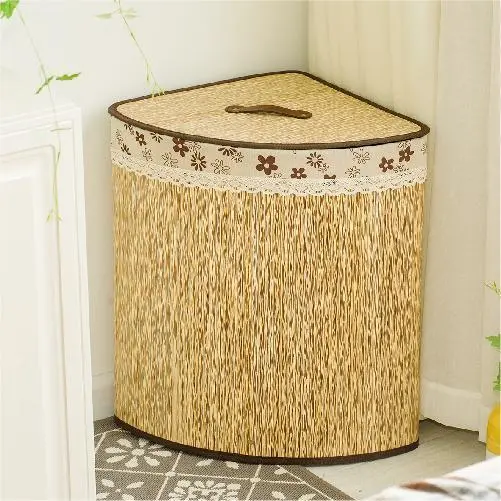 Foldable Lidded Bamboo Cotton Laundry Basket
