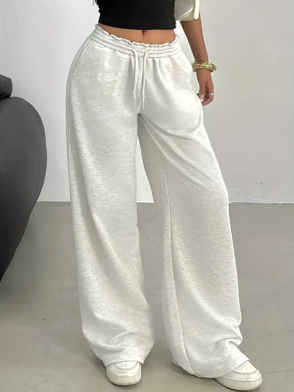 Relaxed Drawstring Wide Leg Casual Joggers