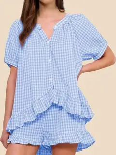 Refined Ruffled Top and Shorts Matching Set