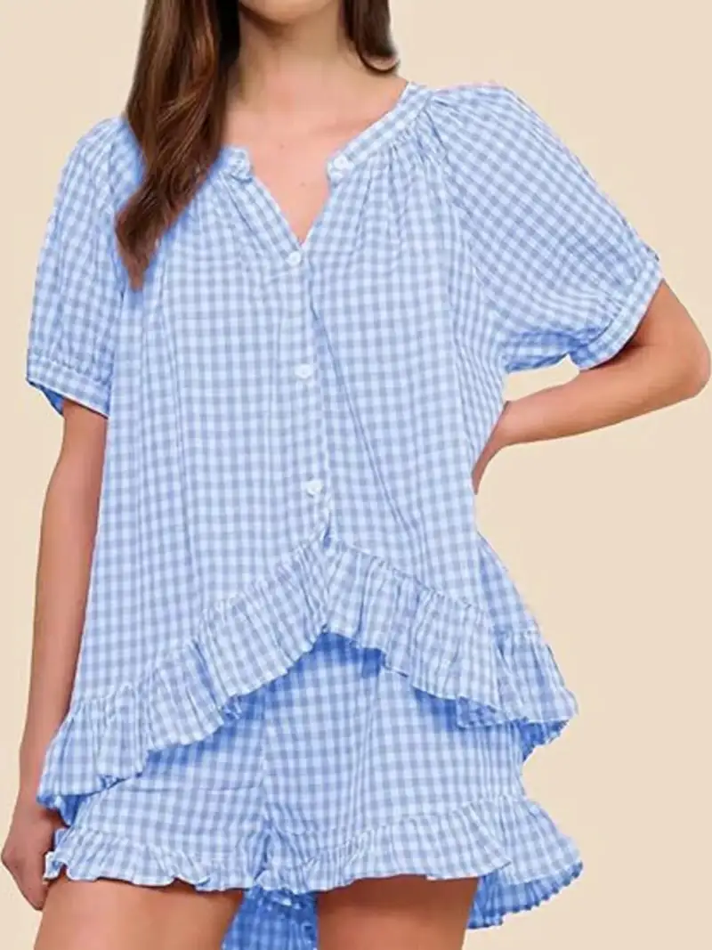 Refined Ruffled Top and Shorts Matching Set