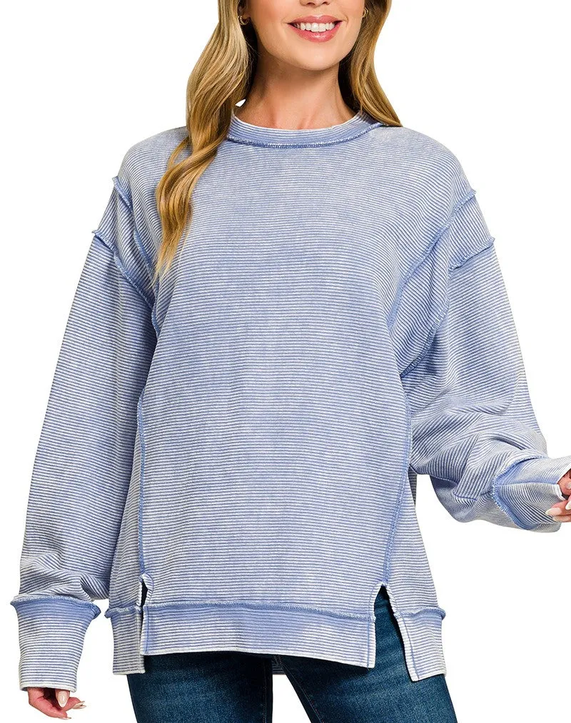 Comfort Acid Washed Double Ribbed Exposed-Seam Sweatshirt