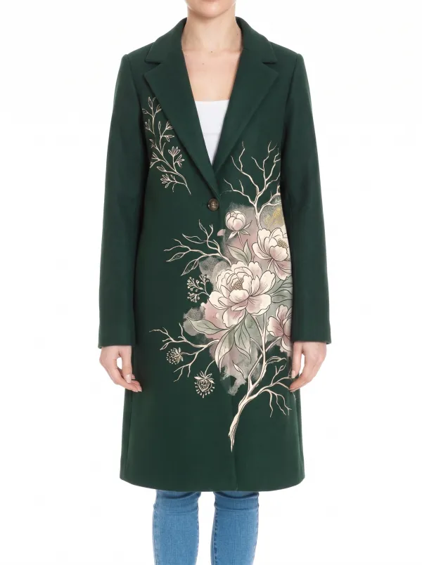 Women's Floral Art Nature Lover Peony Printed Wool Coat