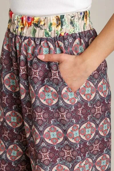 Relaxed Full Size Mixed Print Elastic Waistband Pants Plus Size
