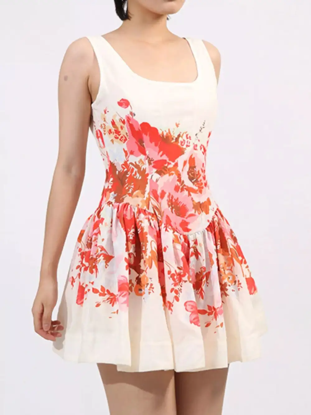 Lightweight Feel Floral Printed Sleeveless Mini Dress