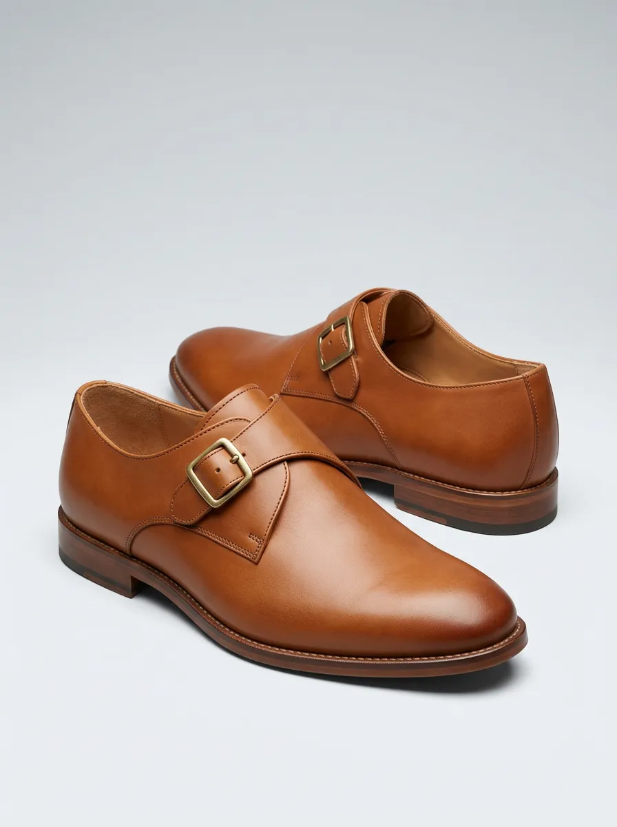 Men's Distinctive Classic Leather Single Monk Strap Dress Shoes