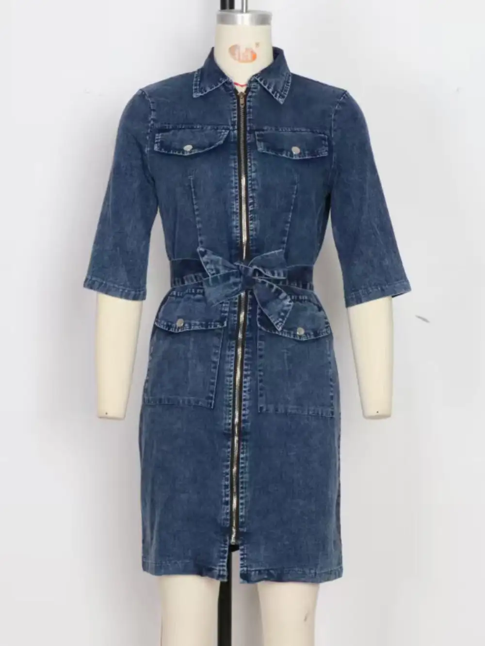 Short-Sleeve Denim Casual Dress
