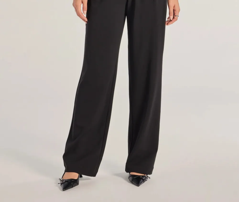 Black High-Rise Straight-Leg Belted Pants