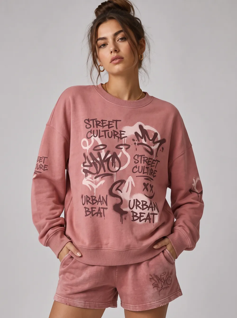 Women's Street Culture Urban Beat Graffiti Printed sweatshirt
