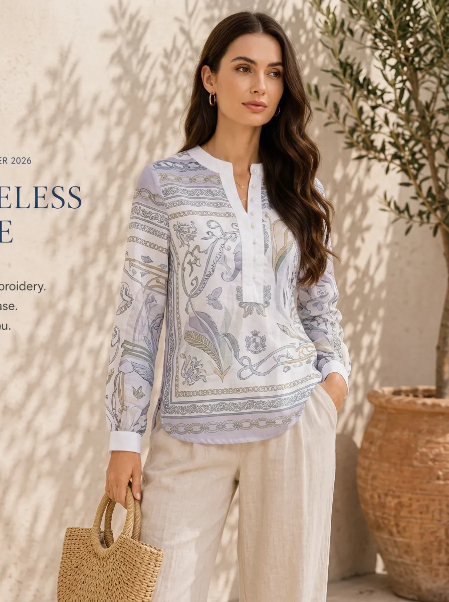 Women's Vintage Style Paisley Chain Printed Long Sleeve Blouse