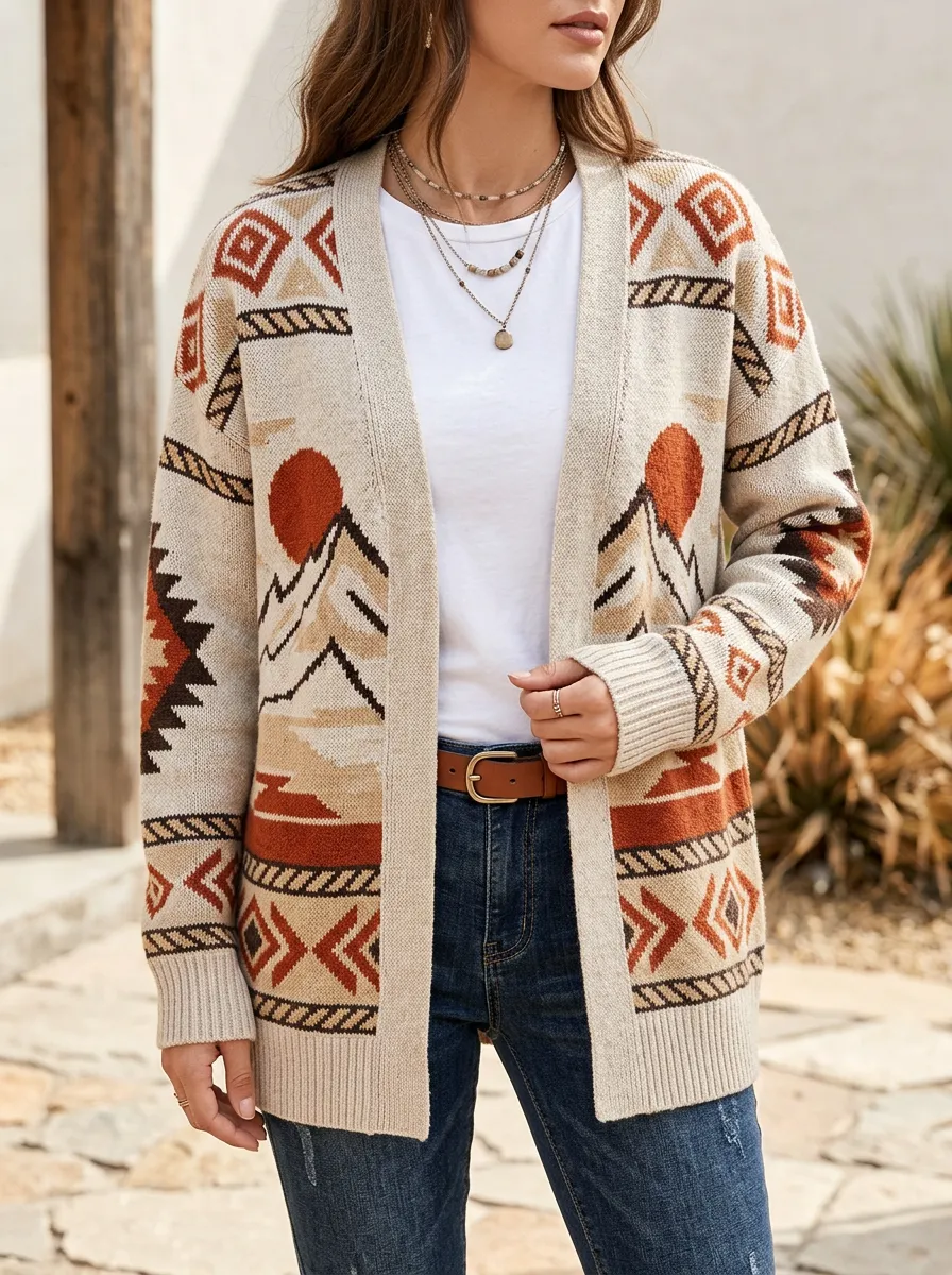 Everyday Mountain Geometric Women's Western Knit Cardigan