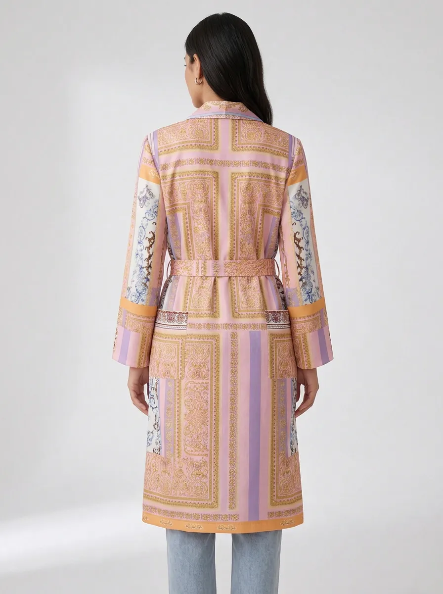 Women's Boho Chic Baroque Striped Printed Longline Jacket